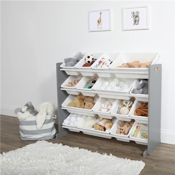 Supersized Toy Storage Organizer with 16 Removable Bins, Grey/White - Picture 2 of 5